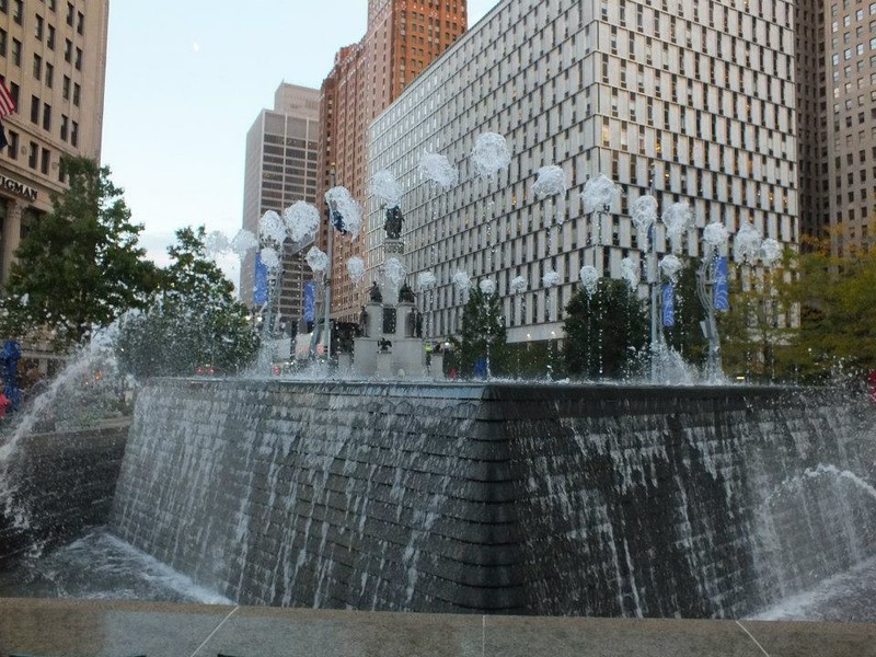 Woodward Fountain in Campus Martius Park (image from Listen Detroit)