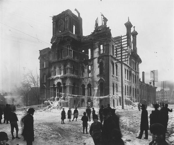 Capitol Union High School on January 27, 1893, after fire consumed the building, including the original wooden interior that served as the capitol