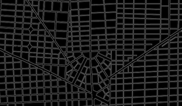 A view of Detroit's streets, showing how only part of Woodward's plan was implemented, and the rest was abandoned in favor of a traditional grid pattern.