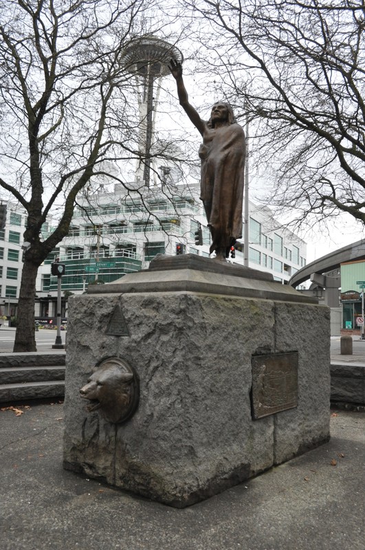 Chief Seattle Statue at Tilikum Place Park (image from Wikimedia Commons)