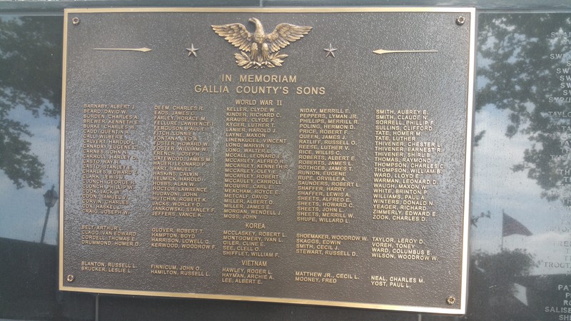 A memorial of Black marble lists the names of Gallia County veterans.