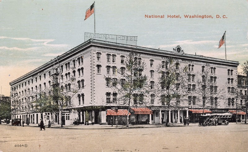 The National Hotel in 1910.  Opened by John Gadsby in the 1820s and became the preferred location for Southern visitors to the nation's capital.