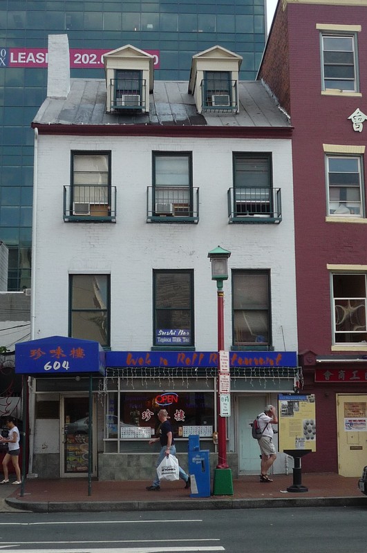 The Surratt Boarding House as of 2009.  The "nest" that hatched the "egg" of Lincoln's assassination is now the "Wok and Roll Restaurant." Photo by Richard E. Miller on HMDB.org (reproduced under Fair Use)