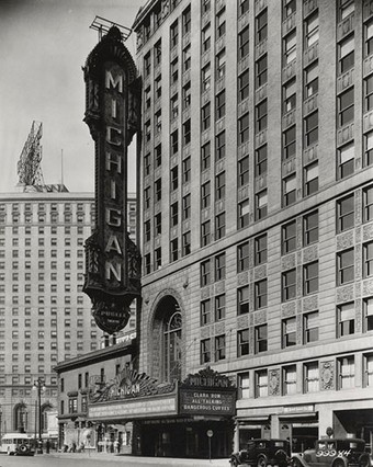 The Michigan Theatre's original vertical marquee, taken down in 1952