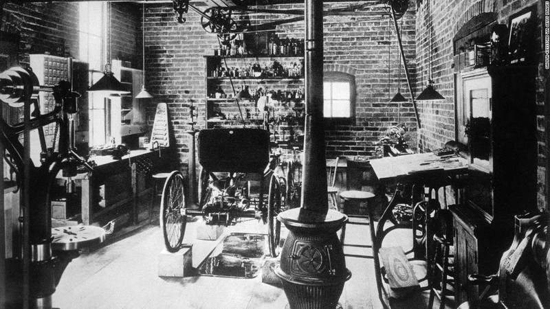 The inside Ford's workshop was recreated at Greenfield Village and includes a Quadricycle