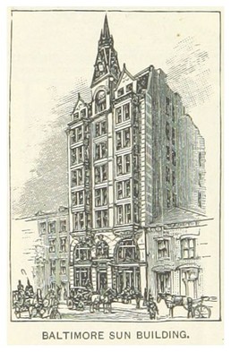 1891 rendition of the Sun Building. Courtesy o fpage 166 of King's Hand-book of the United States planned and edited by M. King. Text by M. F. Sweetser, by SWEETSER, Moses Forster. Original held and digitised by the British Library. 