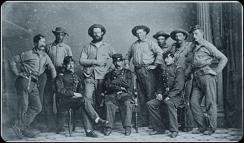 Colonel William (Billy) Wilson, seated center, of the 6th Regiment of New York Volunteers Zouaves and some of men taken sometime after the battle