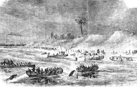 Depiction of Union reinforcements being landed on Santa Rosa Island April 12, 1861. 