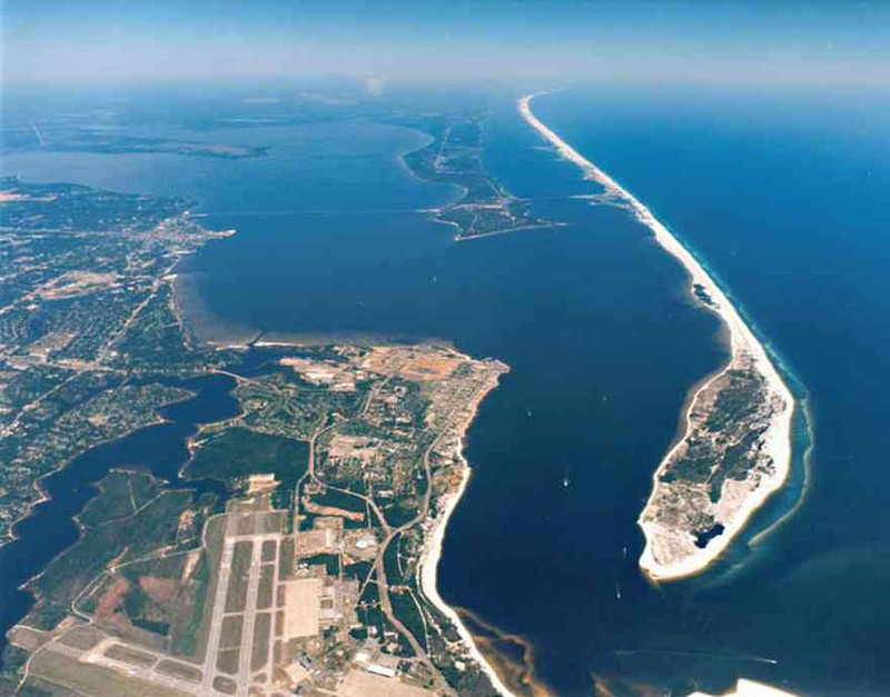 Ariel view of the Gulf Islands. Santa Rosa on the right