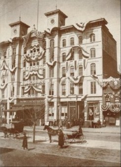 As the National Theater looked circa 1962 when it was redesigned as the "New National" Theater (note the name on the front). This is the building that could have been the location where Confederate actor and assassin John Wilkes Booth killed President Ab