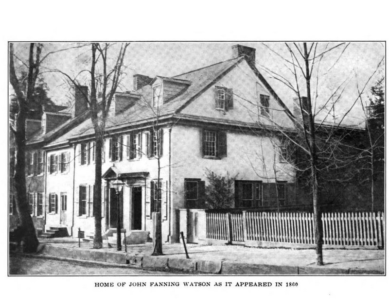 Photograph of the Clarkson-Watson House in 1860, sourced from History of Old Germantown, citation above, public domain history volume