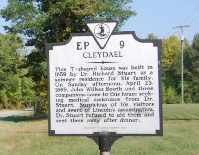 Cleydael marker describing Booth's visit and inhospitable treatment by Dr. Stuart. The marker itself is currently missing.