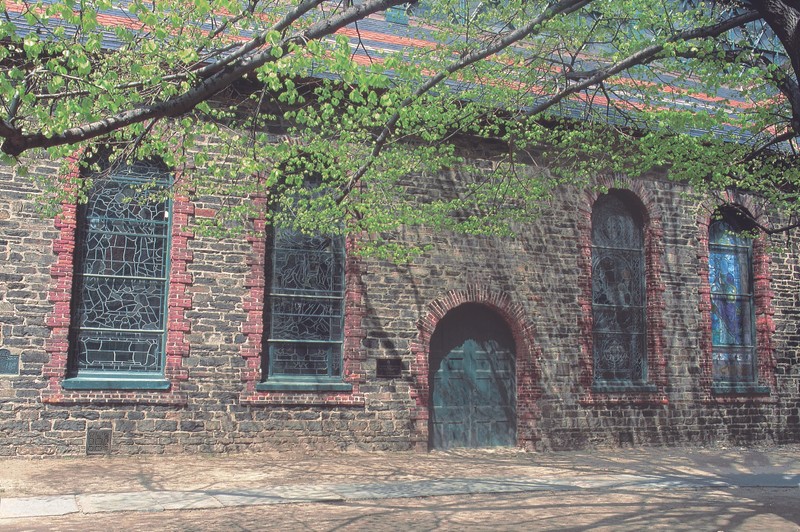 The south wall of St. John's Episcopal Church is a remnant of the original 1752 church.