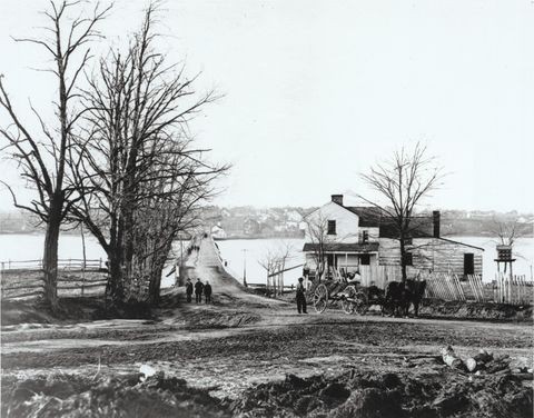 Picture of the Navy Yard Bridge taken in 1862 by Mathew Brady.  Booth had to do some fast talking to get past the Union guard before he could safely exit the capital after killing President Lincoln.