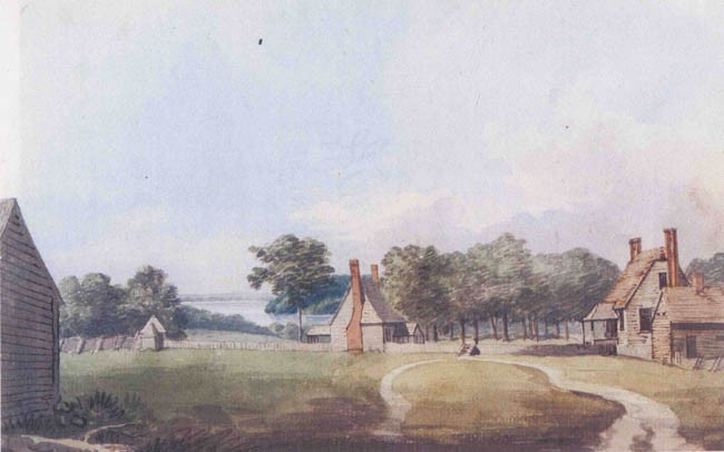 1796 painting of Rippon Lodge and surrounding buildings