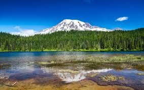 Washington State mount Rainier, view of Mount Rainier with its valley