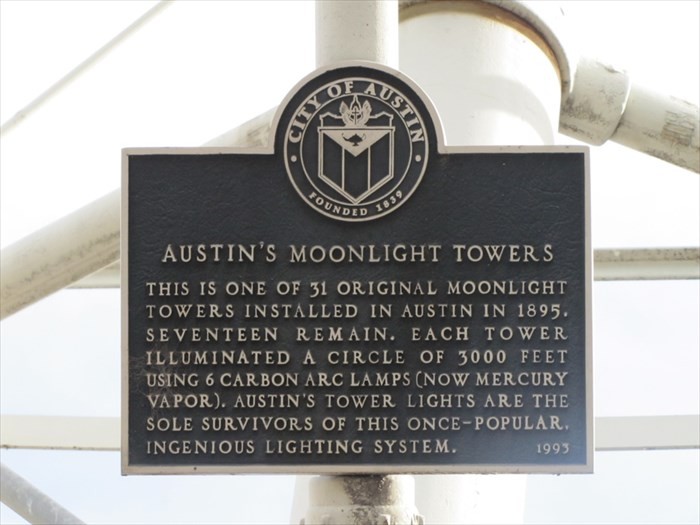 The towers include this brief historic marker.