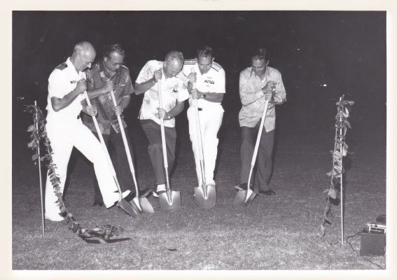 Breaking ground for the Bowfin's new berth as a museum in Pearl Harbor, Hawaii, in 1980. 