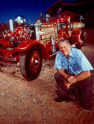 George Getz, Jr. in 1989, with the Hall's 1931 Ahrens Fox Type N Engine from North Tarrytown, NY.