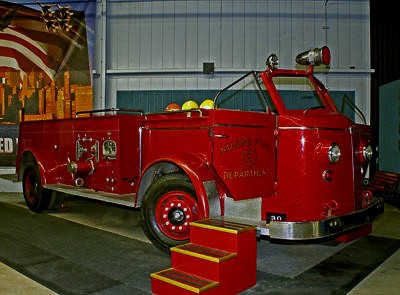 A 1952 American La France Model 700 fire engine from Miami, Arizona is available for boarding by visitors.  n.d.