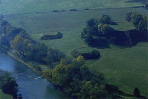 Aerial view of the Etowah Indian Mounds. 