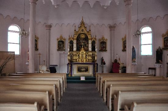 View inside the church, with the altar in the center