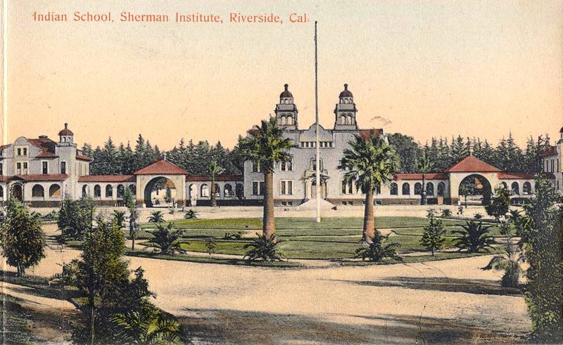 Postcard depicting the original Sherman Institute.