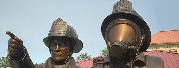 The bronze statue of the State of Texas Firefighter Memorial at the Texas Fire Museum in Beaumont.