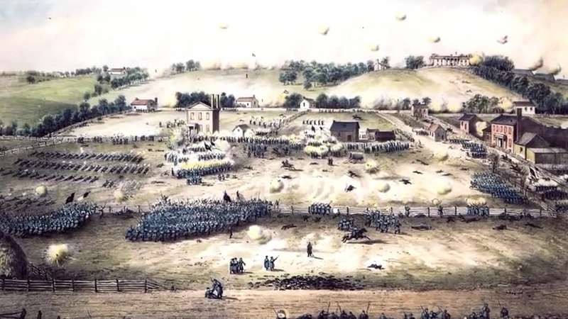 A painting of Union assaults up Marye's Heights 