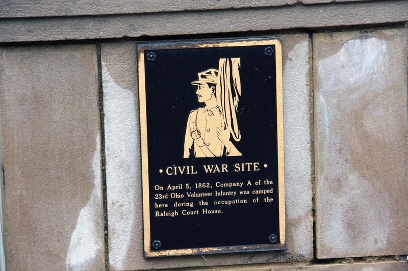 This small plaque was placed near the entrance of the courthouse to commemorate the 23rd Ohio's Company A occupation of the site in 1862. Image obtained from the Historical Marker Database.