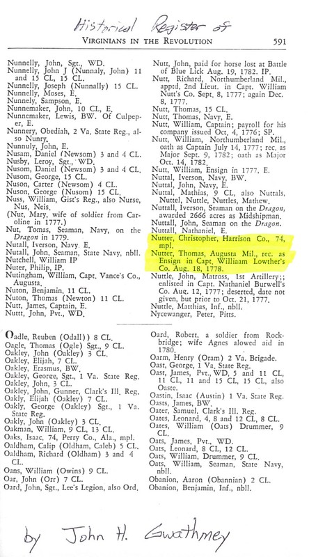 Thomas and Christopher Nutter listed in the "Historical Register of Virginians in the Revolution" by Gwathmey.