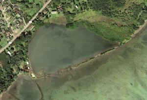 Aerial photo of one of the fishponds.