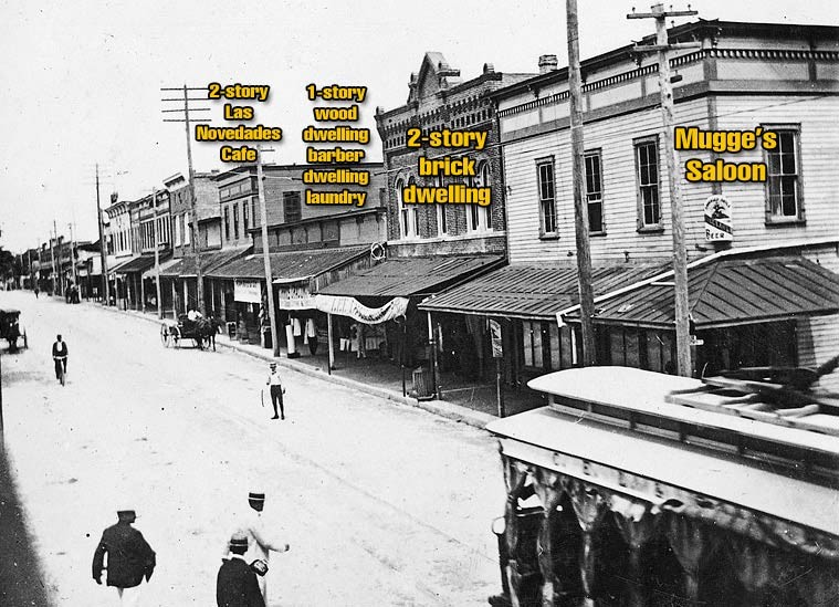 7th Ave. in 1899. Novedades is marked (fourth from right)