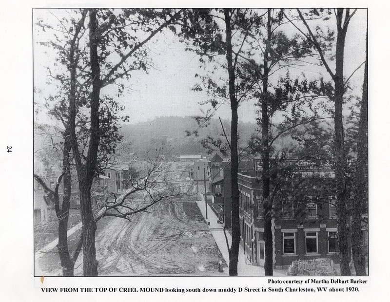 View up D Street (toward present-day City Hall) from the top of the Criel Mound, circa 1920. Not always well preserved,in 1840 the top of the Mound was leveled off to accommodate a judges' stand for a racetrack that encircled the Mound's base,