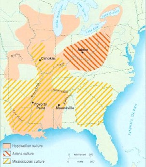 Map showing where the Adena culture lived.