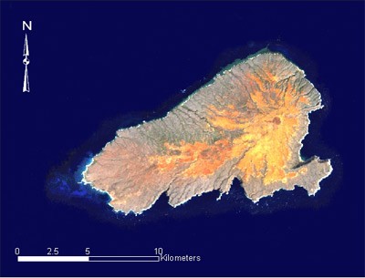 Satellite image of the island, which was formed by a now dormant volcano.