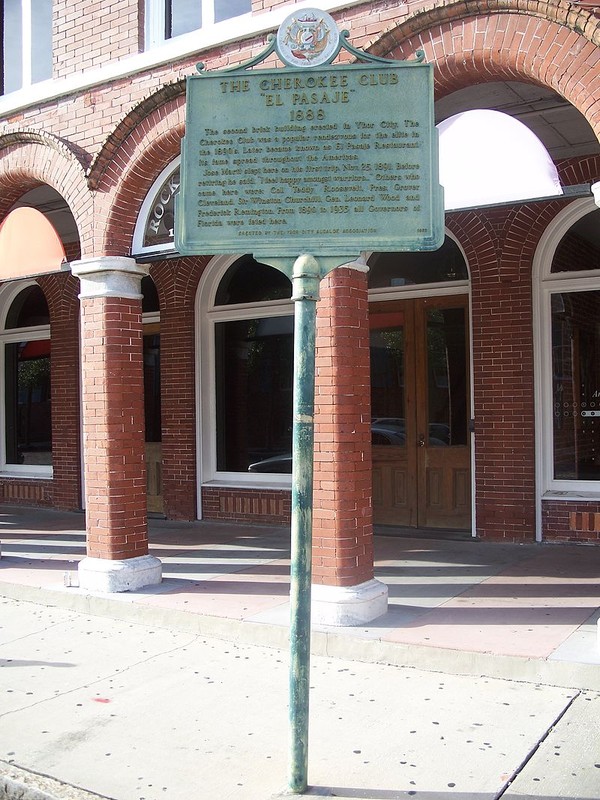 A marker that sits in front of the building