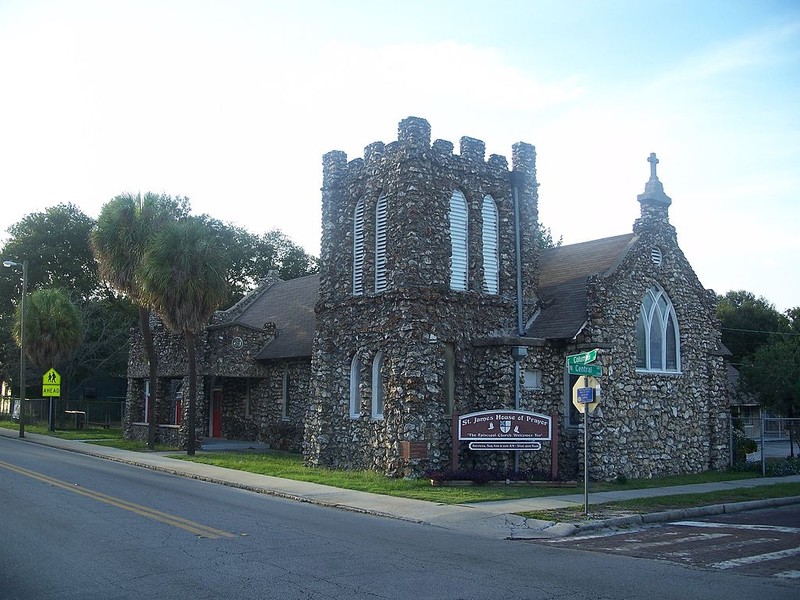 St. James House of Prayer Episcopal Church was erected in 1922. It is known for its rough rock construction, which is uncommon in Florida. Some believe that the rock was taken from the Hillsborough River. 