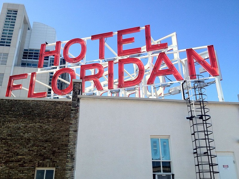 The hotel's historic sign restored. 