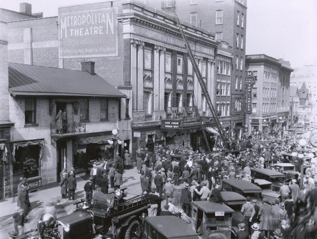 Outside The Metropolitan Theatre after the fire