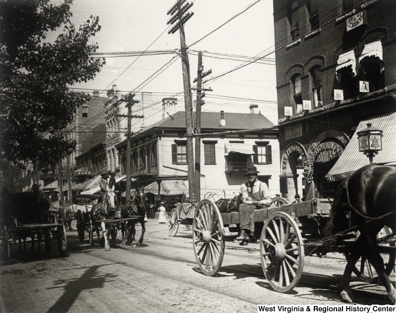 Example of the Collections: Morgantown, W. Va. at the Intersection of High Street and Walnut ca. 1900 IDNO: 000019