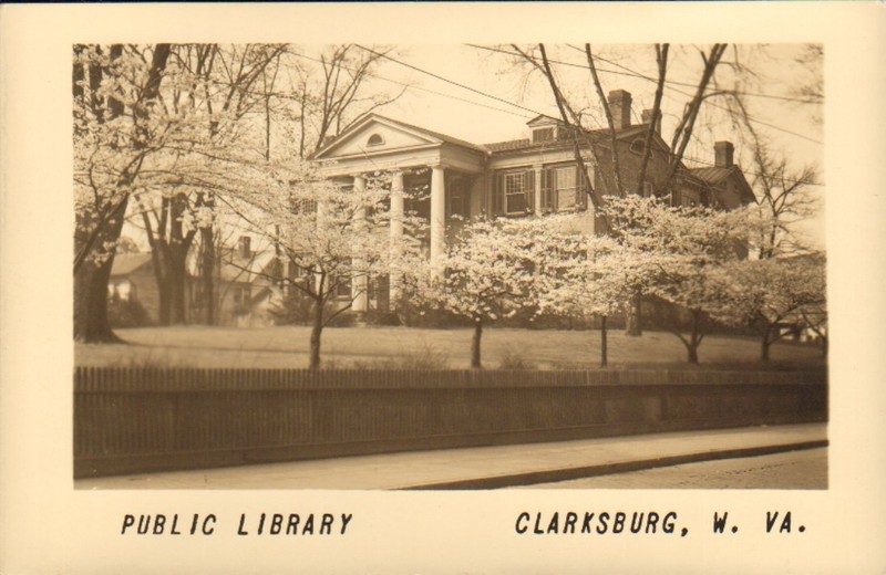 Black and white postcard of the Waldomore (Clarksburg Public Library).