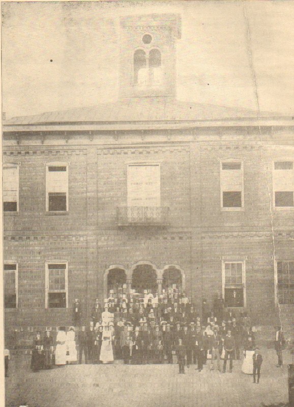 The third Harrison County Courthouse which existed from 1857-1887. Clarksburg's pro-Union meetings occurred at this courthouse.