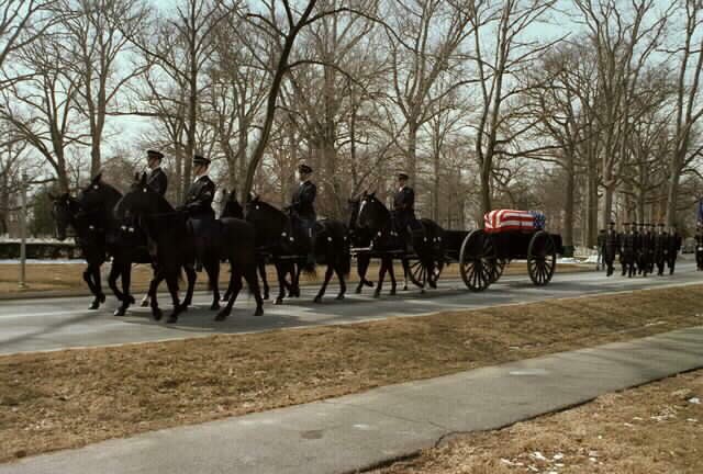 Carriage carrying James's body at his funeral service in Arlington, 1978