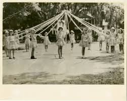 Children playing outside the school in 1945.  