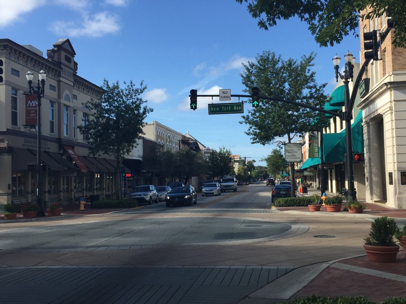 Intersection of New York Ave and Woodland Blvd in Dowtown DeLand Historic District. 