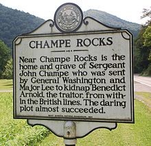 John Champe historical marker near Champe Rocks