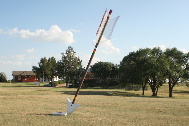 One of the twenty-two-foot Comanche arrows marking the Quanah Parker Trail, winding near the site of the Saint's Roost Museum and around the town of Clarendon, Texas.