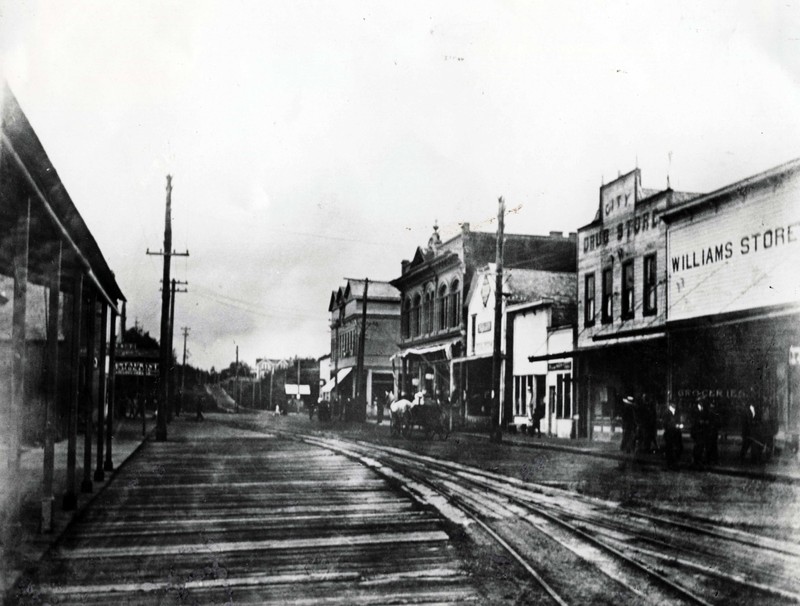 Ilwaco Railroad tracks on 1st between Spruce and Lake Streets. 