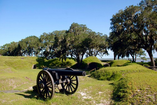 Cannons placed at the fort during the restoration process to remember the days of the Civil War conflict.